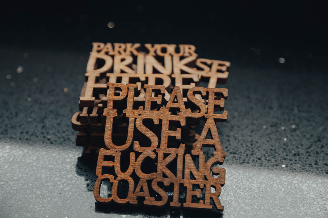 Funny Wooden Text Coasters – Humorous & Friendly Messages (Set of 8)