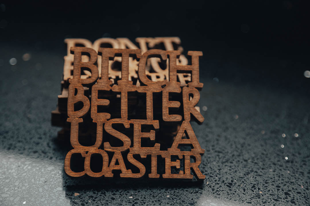 Funny Wooden Text Coasters – Humorous & Friendly Messages (Set of 8)