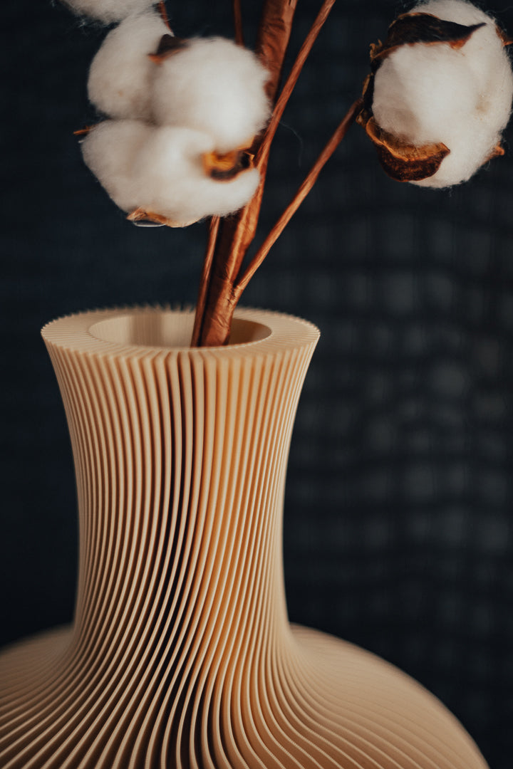 Modern Ribbed Sculptural Vase, PLA Vase for Dried Flowers | Minimalist Home Decor (24cm Tall)