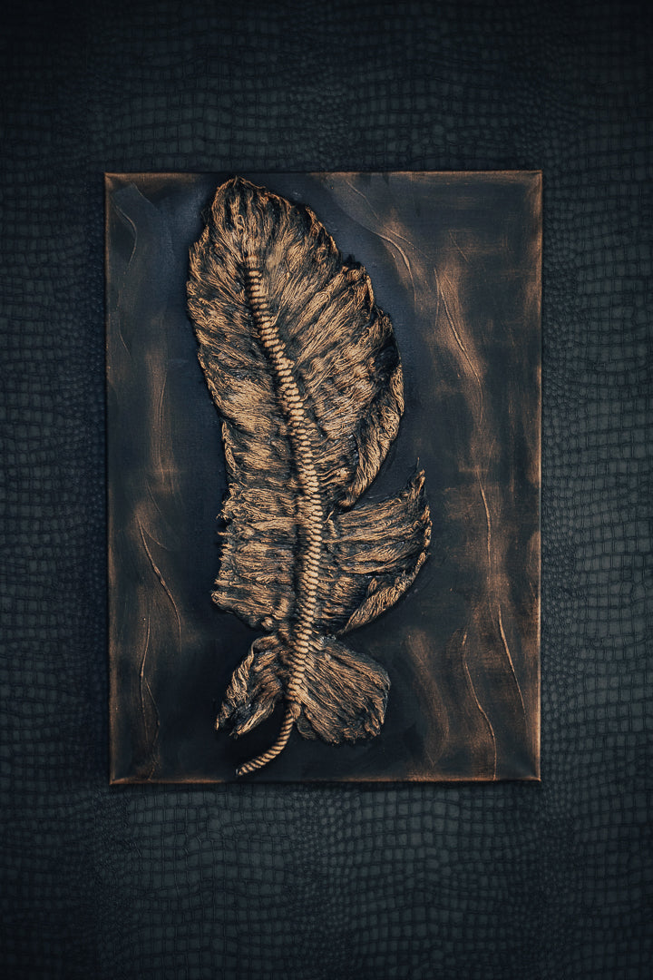 Luxury Textured Feather Wall Art – Black & Gold