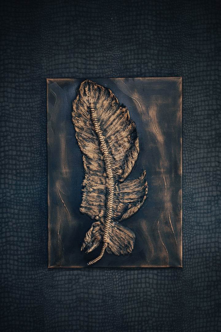 Luxury Textured Feather Wall Art – Black & Gold