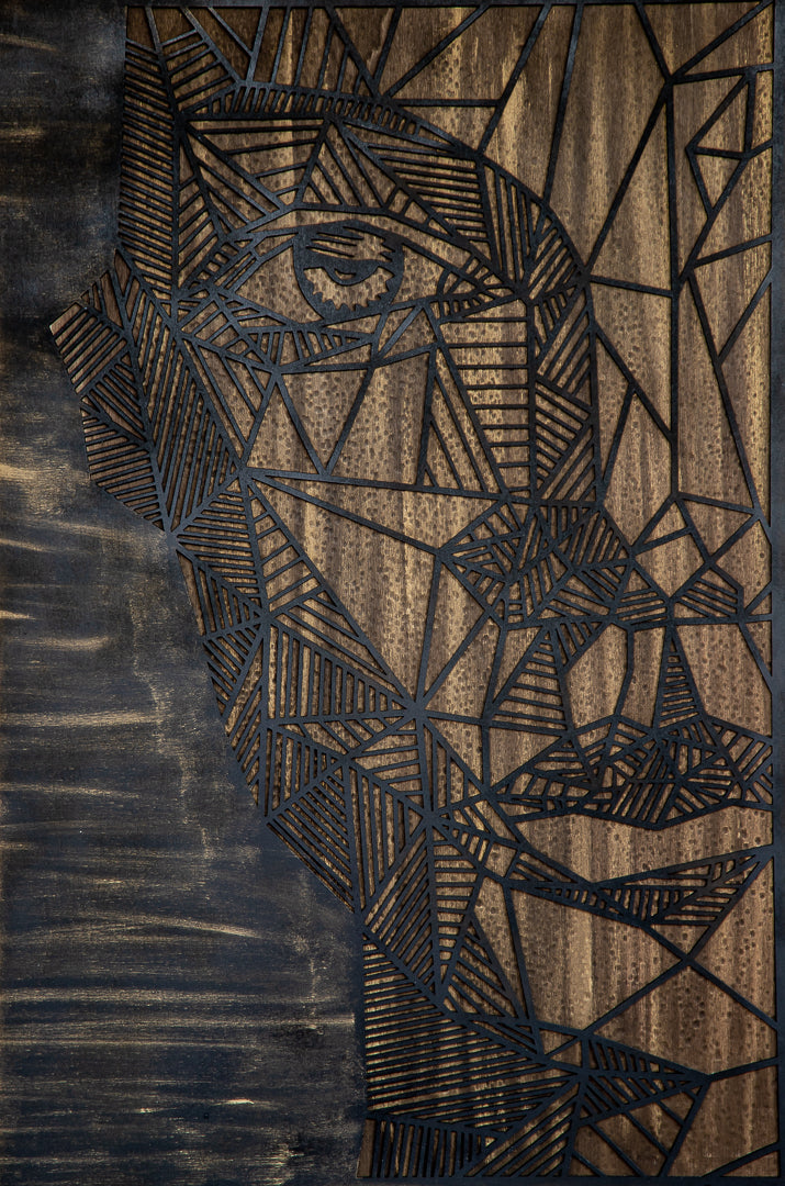 Handmade Abstract Face Wall Art | Modern Geometric Wood Panel | Luxury Statement Décor
