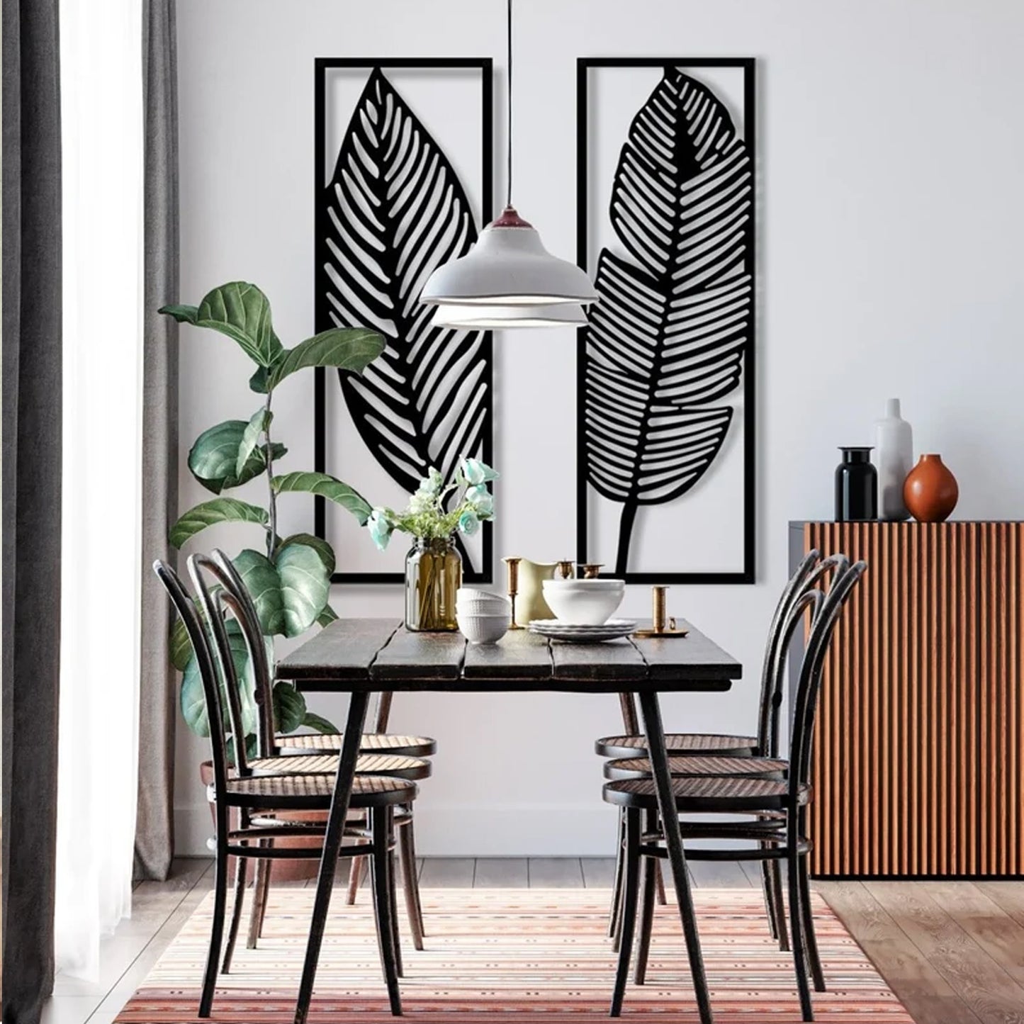 Exotic Leaf Wooden Wall Art – Set of 2 (Customizable Size & Colour)