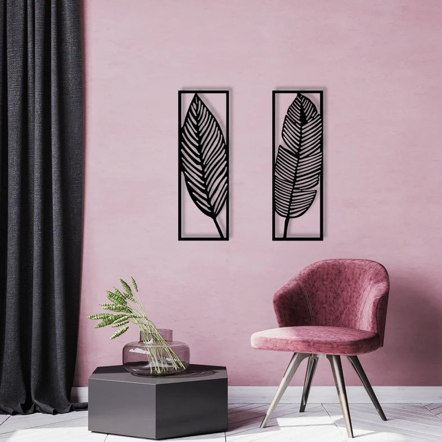 Exotic Leaf Wooden Wall Art – Set of 2 (Customizable Size & Colour)