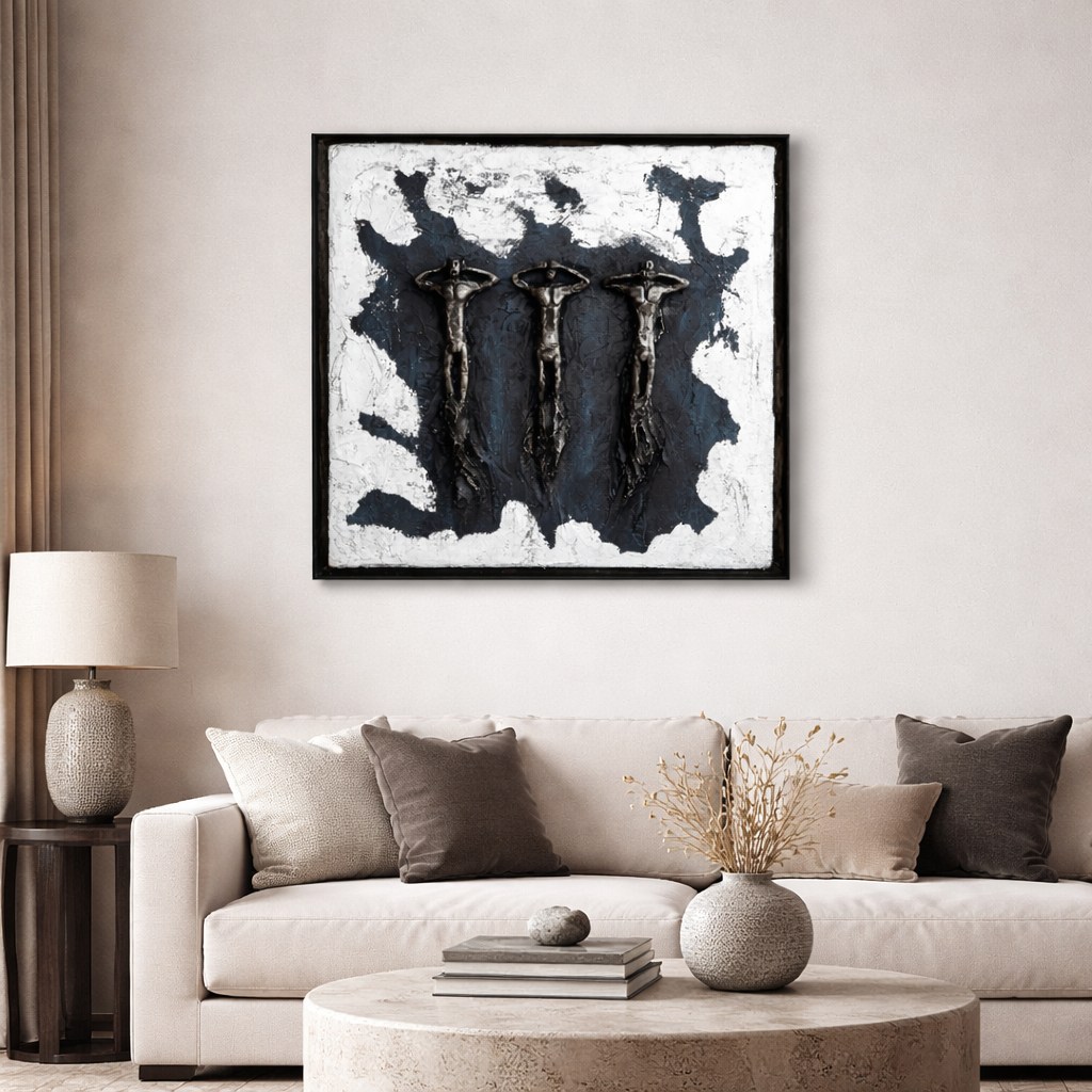 Obsidian Trinity: A Textured Sculptural Wall Art Designed as a Statement Piece for Modern Interiors