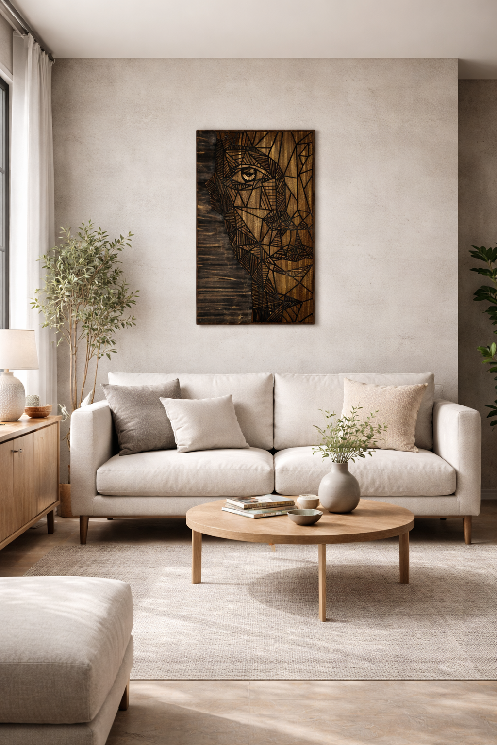 Handmade Abstract Face Wall Art | Modern Geometric Wood Panel | Luxury Statement Décor