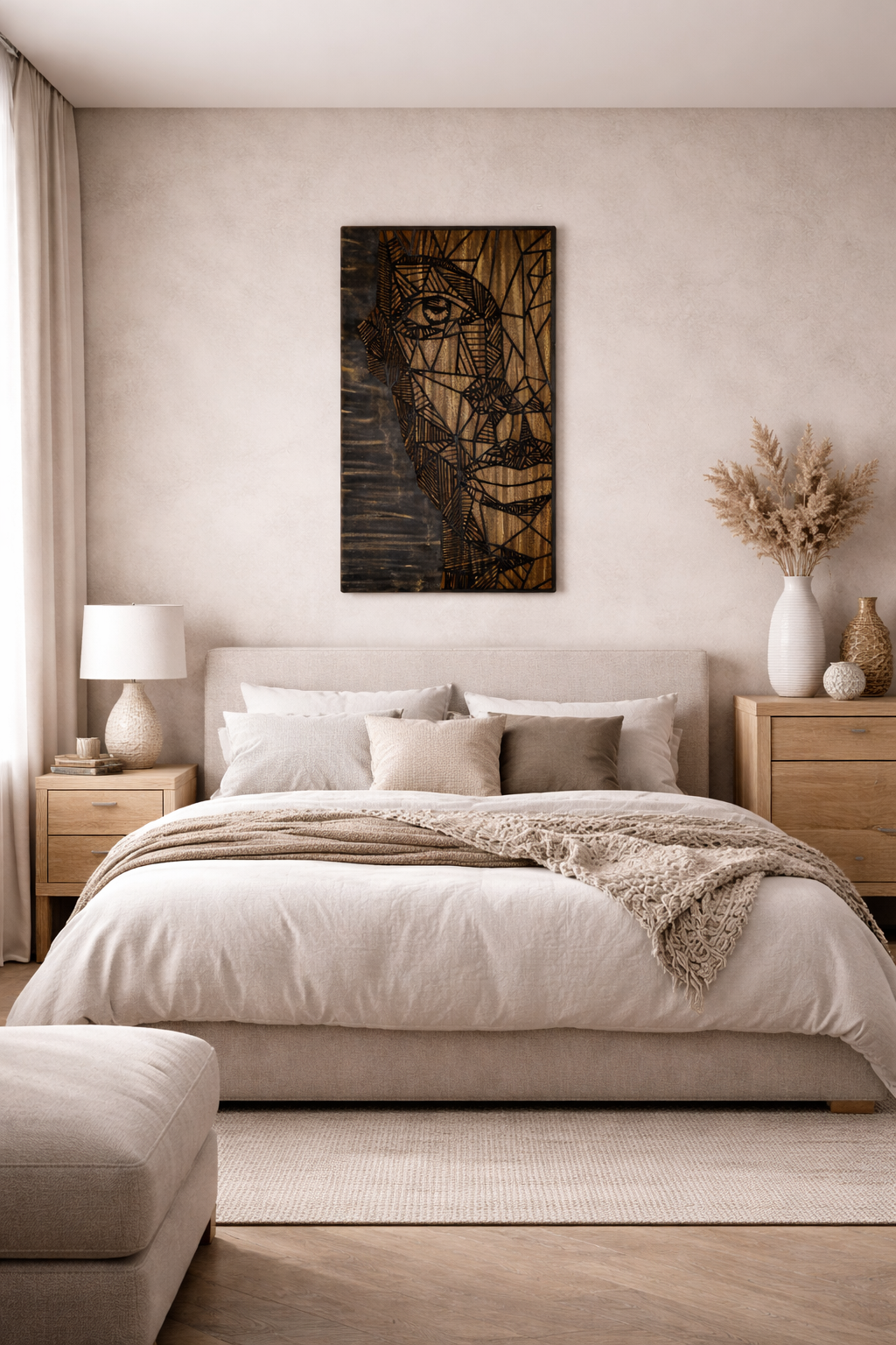 Handmade Abstract Face Wall Art | Modern Geometric Wood Panel | Luxury Statement Décor
