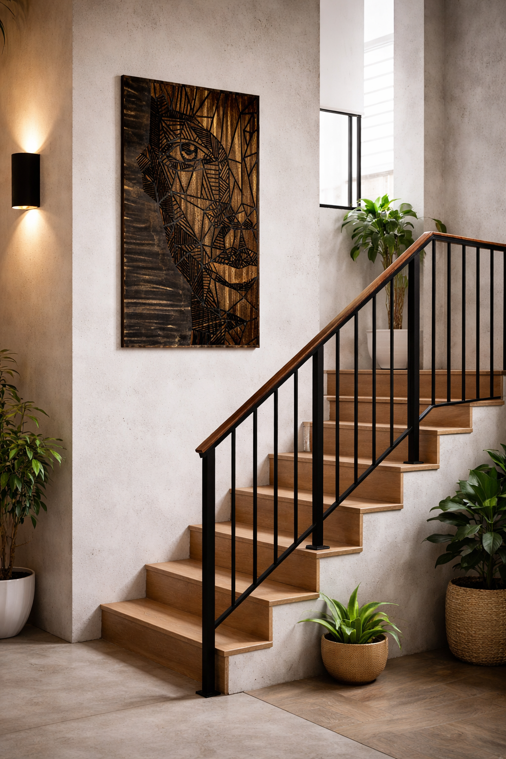 Handmade Abstract Face Wall Art | Modern Geometric Wood Panel | Luxury Statement Décor