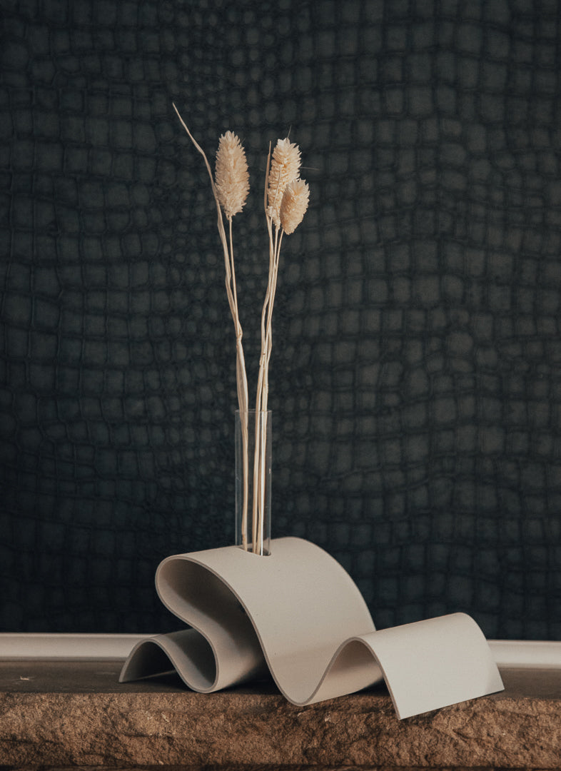 Minimalist Sculptural Vase with Glass Tube – Modern Wave Decorative Vase  Contemporary Home Decor