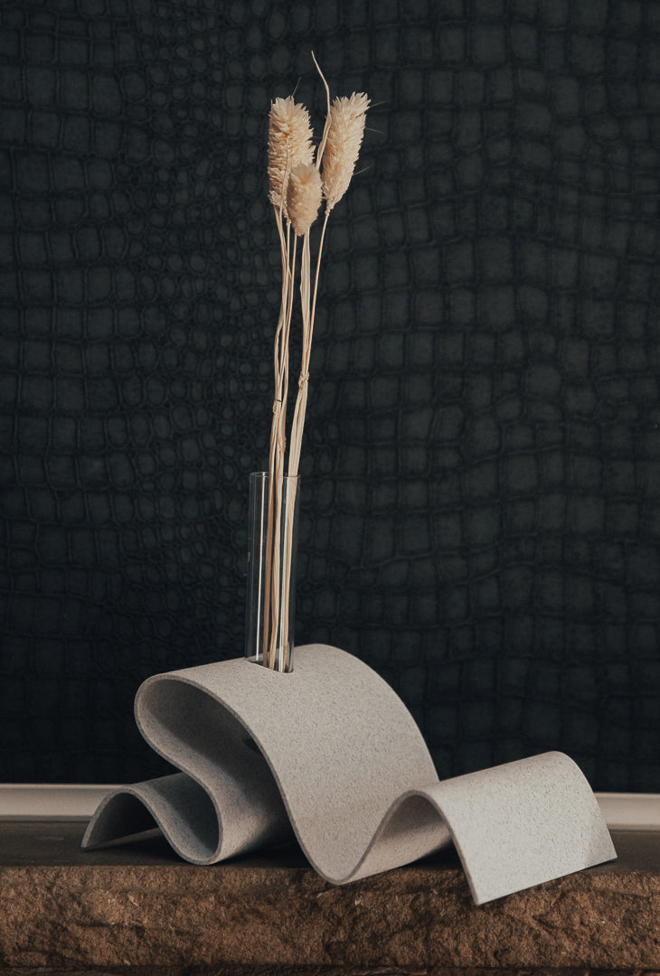 Minimalist Sculptural Vase with Glass Tube – Modern Wave Decorative Vase  Contemporary Home Decor