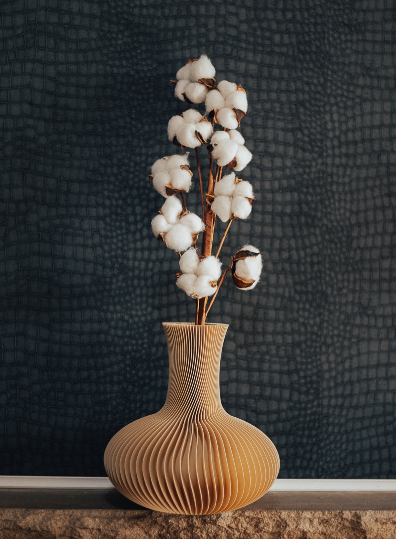 Modern Ribbed Sculptural Vase, PLA Vase for Dried Flowers | Minimalist Home Decor (24cm Tall)