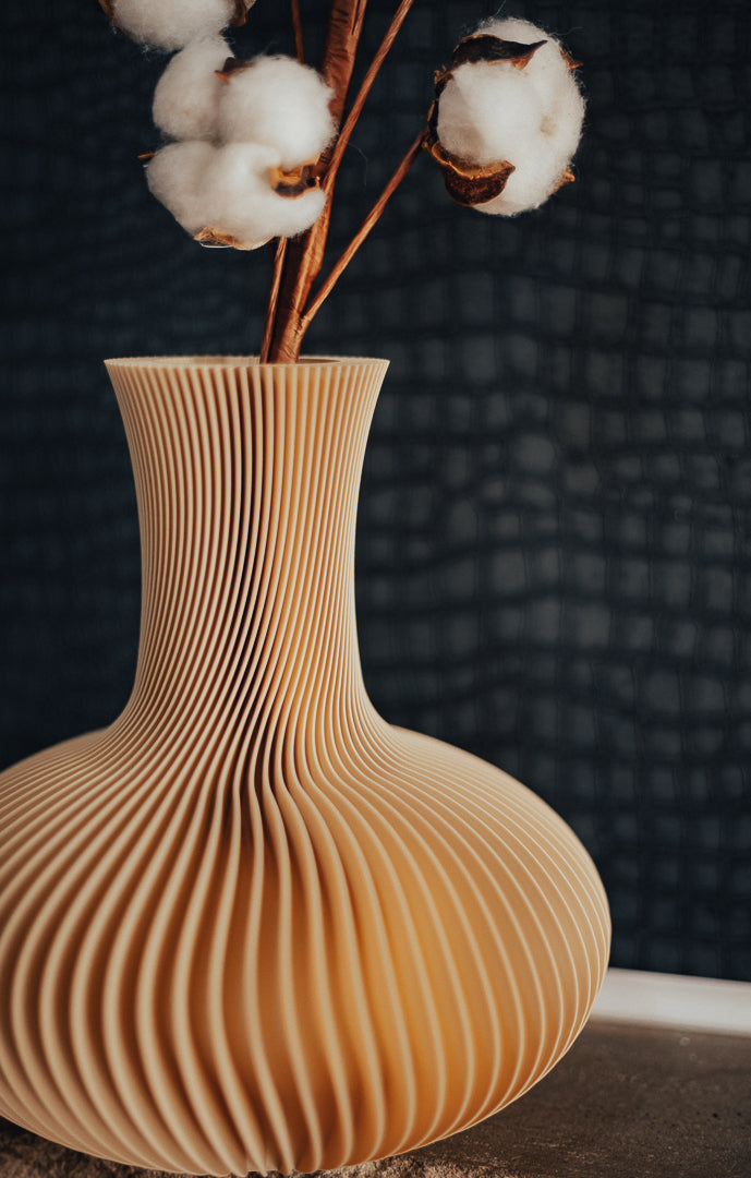 Modern Ribbed Sculptural Vase, PLA Vase for Dried Flowers | Minimalist Home Decor (24cm Tall)
