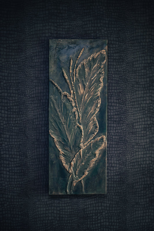 Textured Exotic Leaf Wall Art – Dark Green & Gold