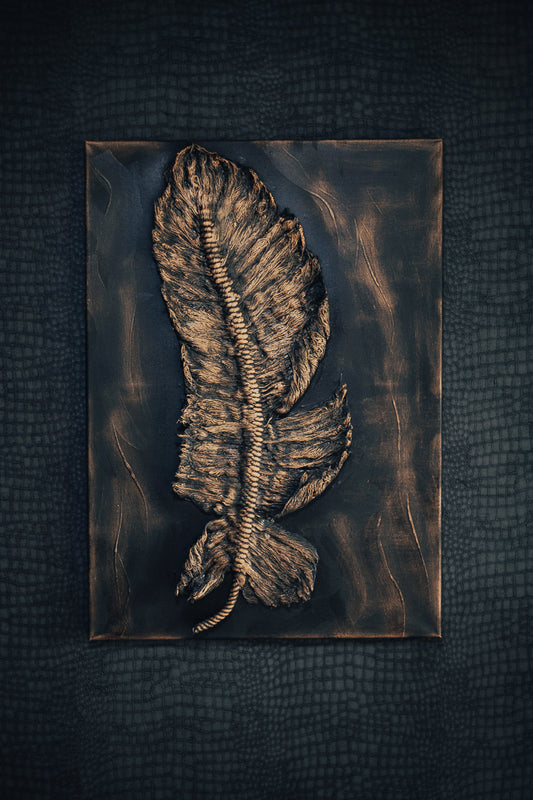 Luxury Textured Feather Wall Art – Black & Gold