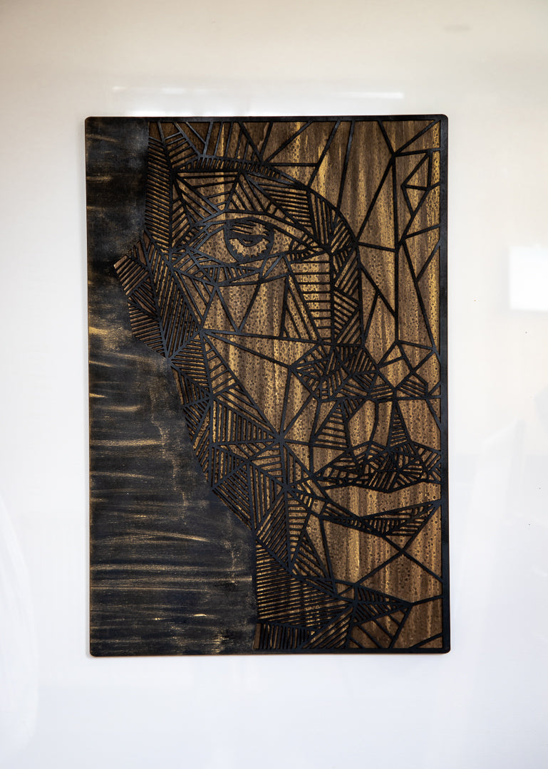 Handmade Abstract Face Wall Art | Modern Geometric Wood Panel | Luxury Statement Décor